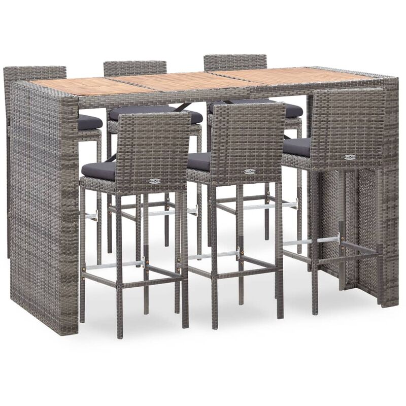 

Set de comedor de jardín 7 pzas y cojines ratán sintético gris - Gris