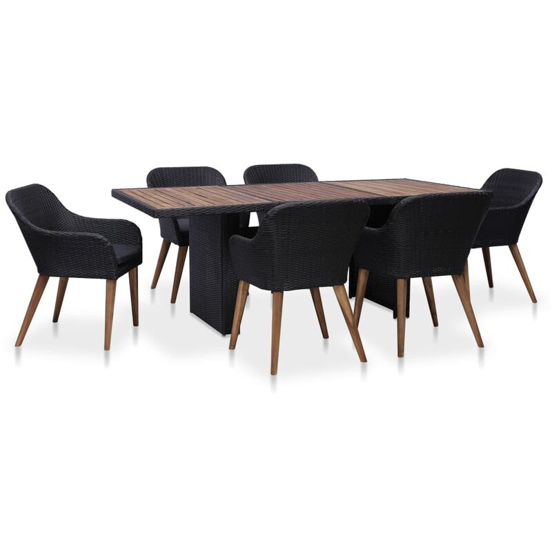 

Set de comedor de jardín 7 pzas y cojines ratán sintético negro - Negro