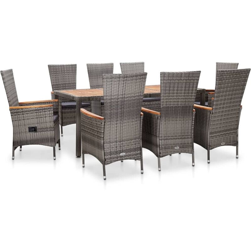 

Youthup - Set de comedor de jardín 9 pzas y cojines ratán sintético gris - Gris