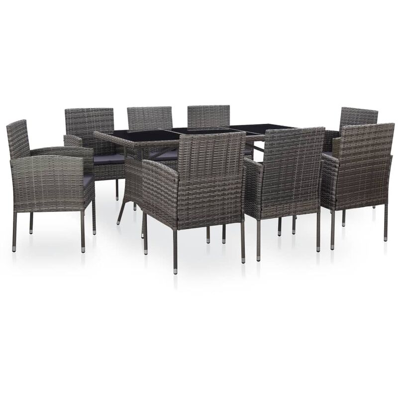 

Set de comedor de jardín 9 pzas y cojines ratán sintético gris - Gris