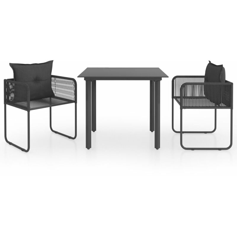 

Set de comedor de jardín de 3 piezas PVC ratán negro - Negro