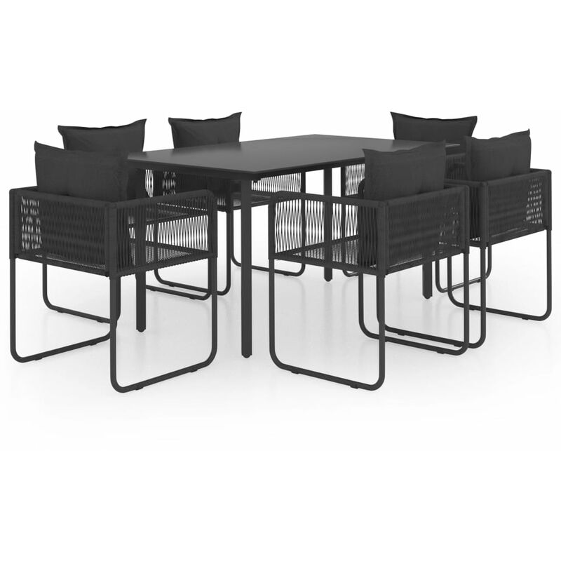 

Set de comedor de jardín de 7 piezas PVC ratán negro - Negro