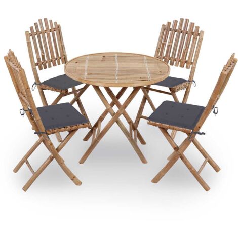 Set de comedor exterior plegable 5 piezas con cojines bambú vidaXL