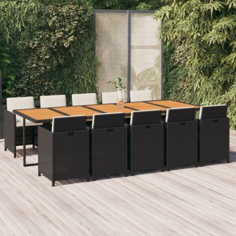 Set de comedor jardín 11 pzas con cojines ratán sintético negro