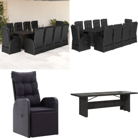 Set de comedor jardín 11 pzas con cojines ratán sintético negro - Muebles de jardín - Sillas de jardín