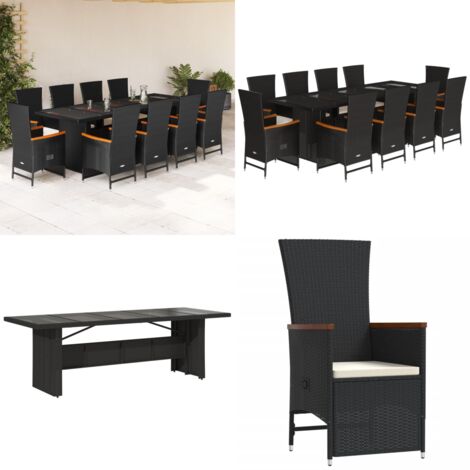 Set de comedor jardín 11 pzas con cojines ratán sintético negro - Sillas de jardín - Cojines para sillas
