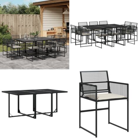 Set de comedor jardín 11 pzas con cojines ratán sintético negro - Sillas de jardín - Mesa de jardín