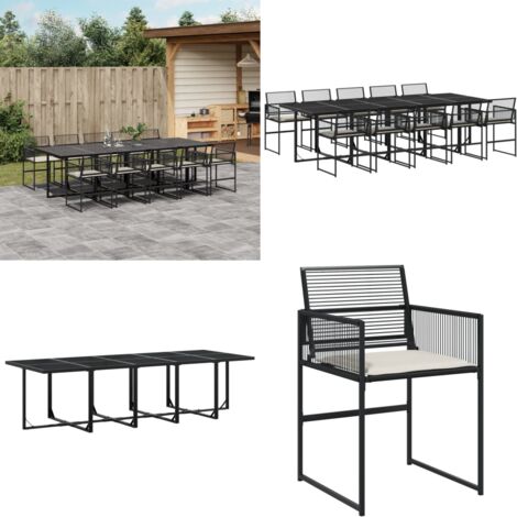 Set de comedor jardín 11 pzas con cojines ratán sintético negro - Sillas de jardín - Mesa de jardín