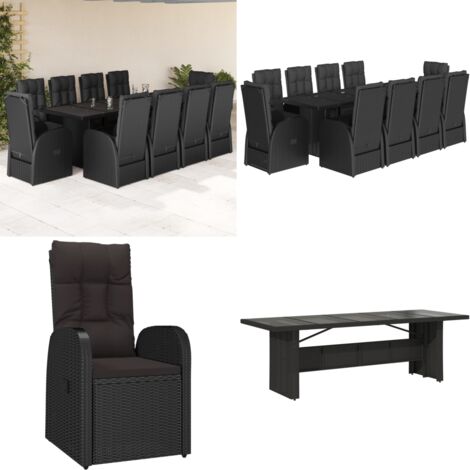 Set de comedor jardín 11 pzas con cojines ratán sintético negro - Sillas de jardín - Mesa de jardín