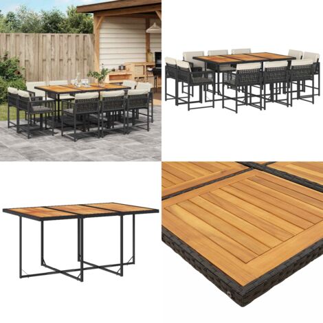 Set de comedor jardín 11 pzas con cojines ratán sintético negro - Sillas de jardín - Mesa de jardín