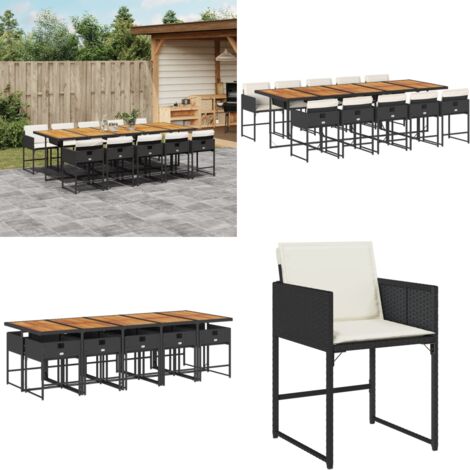 Set de comedor jardín 11 pzas con cojines ratán sintético negro - Sillas de jardín - Mesa de jardín