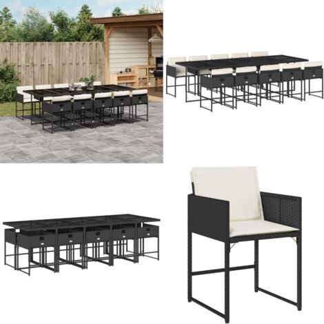 Set de comedor jardín 11 pzas con cojines ratán sintético negro - Sillas de jardín - Mesa de jardín