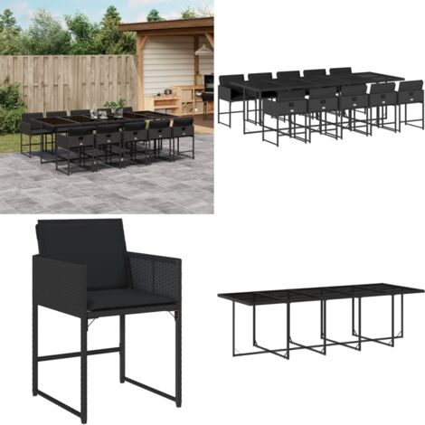 Set de comedor jardín 11 pzas con cojines ratán sintético negro - Sillas de jardín - Mesa de jardín