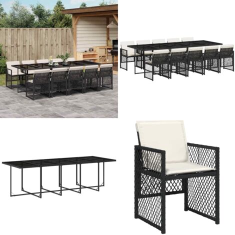 Set de comedor jardín 11 pzas con cojines ratán sintético negro - Sillas de jardín - Mesa de jardín