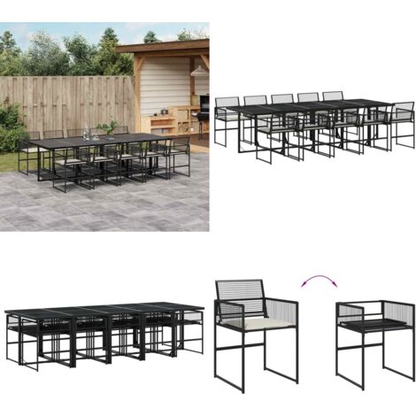 Set de comedor jardín 11 pzas con cojines ratán sintético negro - Sillas de jardín - Mesa de jardín