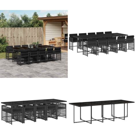 Set de comedor jardín 11 pzas con cojines ratán sintético negro - Sillas de jardín - Mesa de jardín