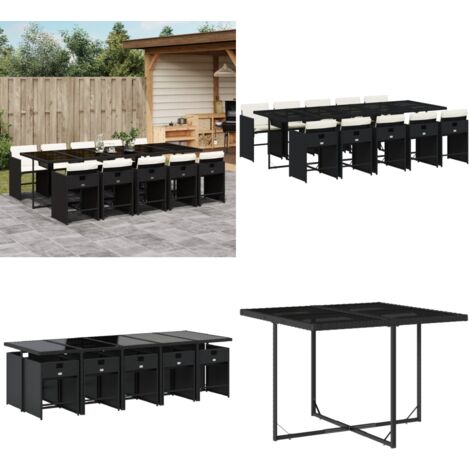 Set de comedor jardín 11 pzas con cojines ratán sintético negro - Sillas de jardín - Mesa de jardín