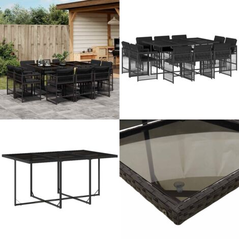 Set de comedor jardín 11 pzas con cojines ratán sintético negro - Sillas de jardín - Mesa de jardín