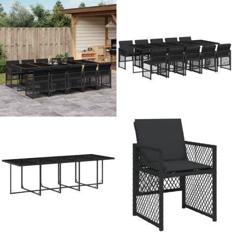 Set de comedor jardín 11 pzas con cojines ratán sintético negro - Sillas de jardín - Mesa de jardín