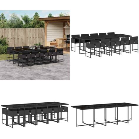 Set de comedor jardín 11 pzas con cojines ratán sintético negro - Sillas de jardín - Mesa de jardín