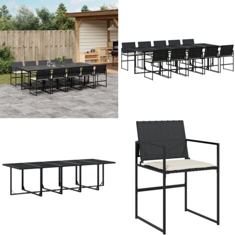 Set de comedor jardín 11 pzas con cojines ratán sintético negro - Sillas de jardín - Mesa de jardín