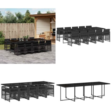 Set de comedor jardín 11 pzas con cojines ratán sintético negro - Sillas de jardín - Mesa de jardín