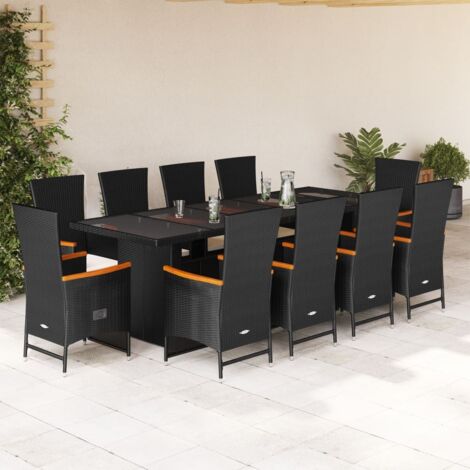 Set de comedor jardín 11 pzas con cojines ratán sintético negro vidaXL