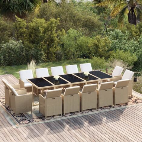 Set de comedor jardín 15 pzas con cojines ratán sintético beige