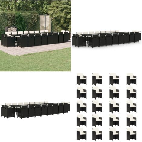 Set de comedor jardín 21 pzas con cojines ratán sintético negro - Comedor de jardín - Sillas de jardín
