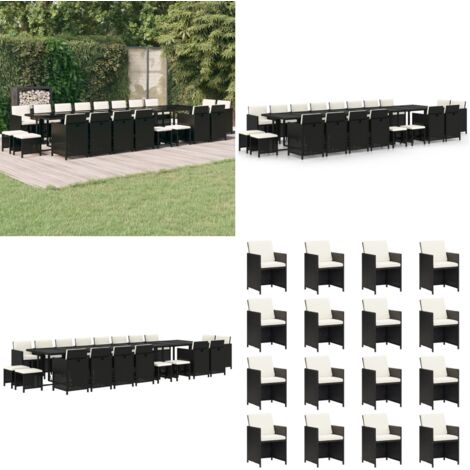 Set de comedor jardín 21 pzas con cojines ratán sintético negro - Comedor de jardín - Sillas de jardín