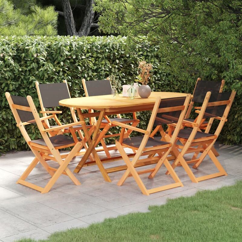 

Set de comedor jardín 7 pzas madera eucalipto textilene negro