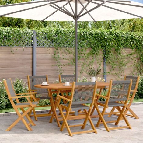 Set de comedor jardín 7 pzas polipropileno madera maciza gris