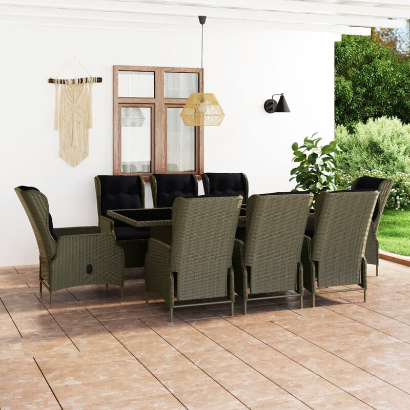 

Set de comedor jardin 9 piezas cojines ratan sintetico marron