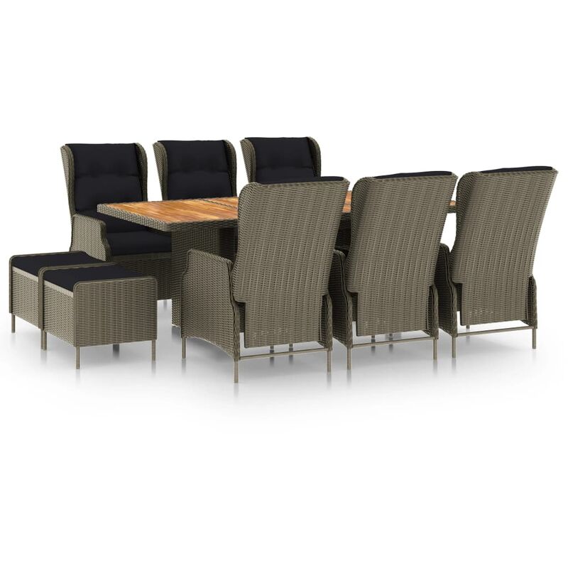 

Set de comedor jardín 9 piezas cojines ratán sintético marrón