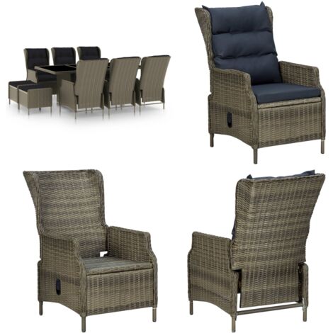 Set de comedor jardín 9 piezas cojines ratán sintético marrón - Cojines ratán sintético - Sillas reclinables