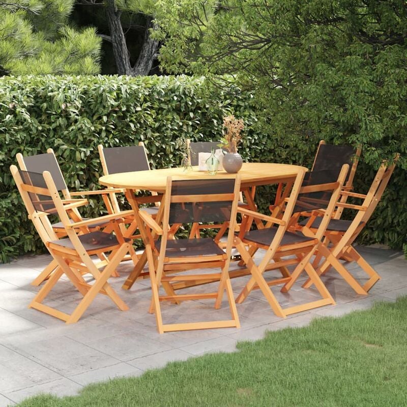 

Set de comedor jardín 9 pzas madera eucalipto textilene negro