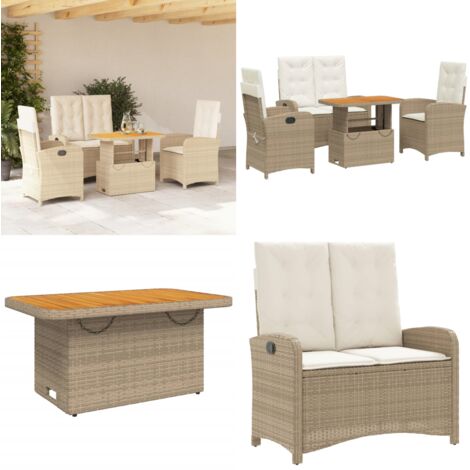 Set de comedor jardín con cojines 4 pzas ratán sintético beige - Muebles de jardín - Sillas de jardín reclinables