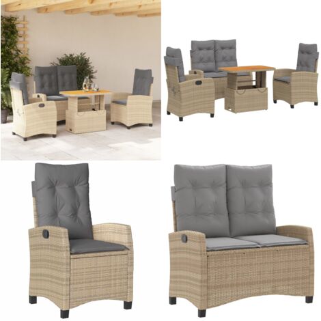 Set de comedor jardín con cojines 4 pzas ratán sintético beige - Muebles de jardín - Sillas de jardín reclinables