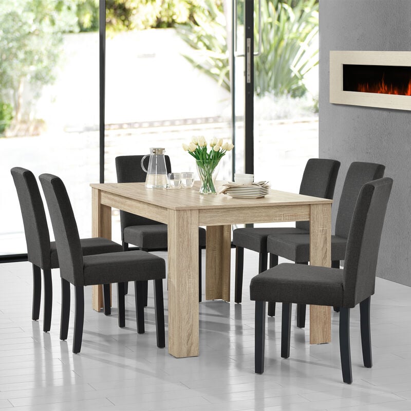 

Set de comedor mesa (roble a la cal) con 6 sillas gris oscuro - 140x90cm