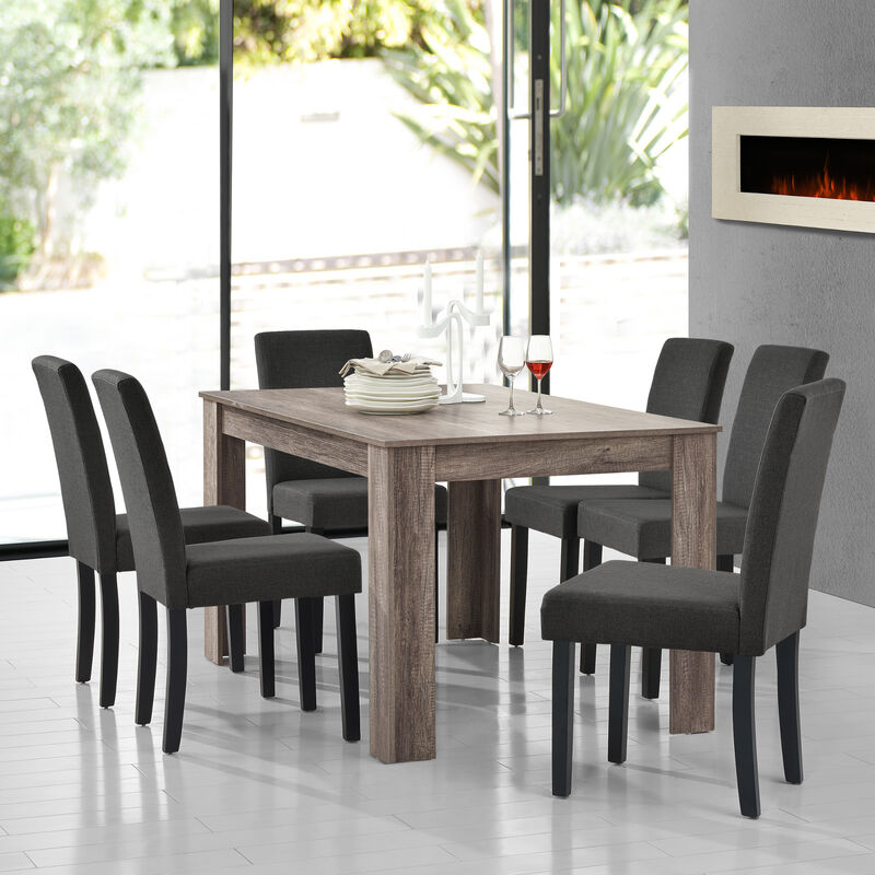 

Set de comedor mesa (roble antiguo) con 6 sillas gris oscuro - 140x90cm