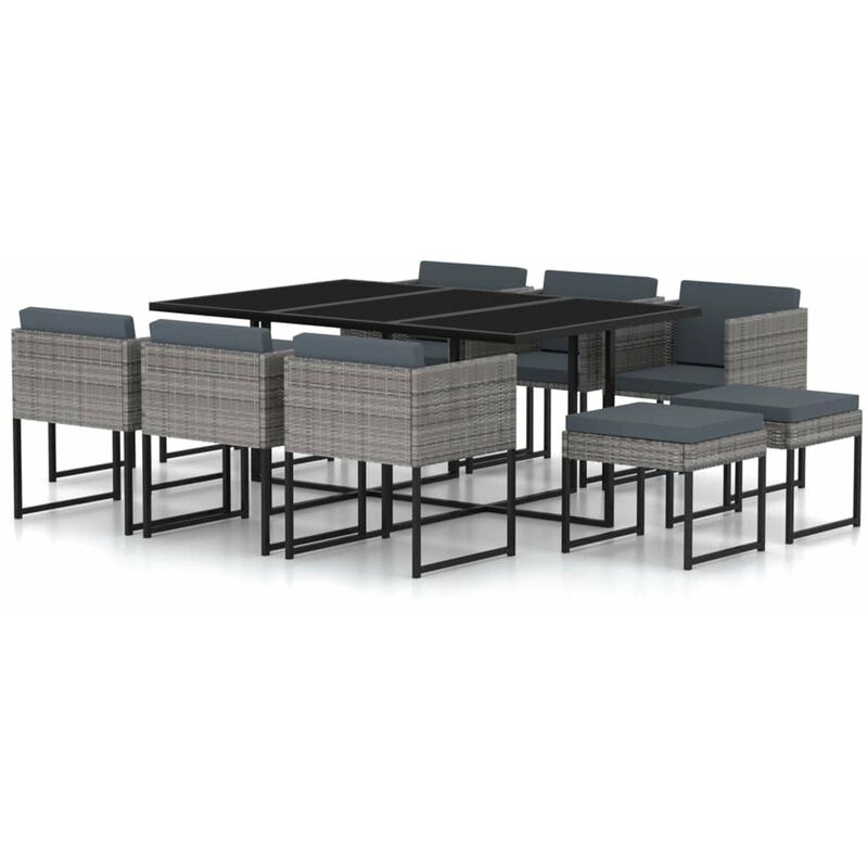 

Set de comedor para jardin 11 pzas cojines ratan sintetico gris
