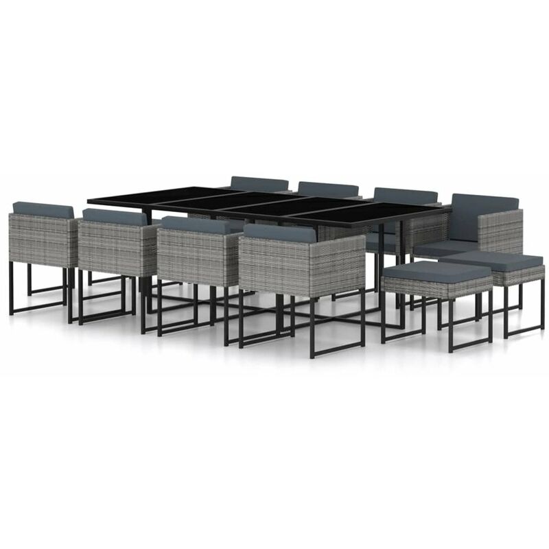 

Set de comedor para jardin 13 pzas cojines ratan sintetico gris
