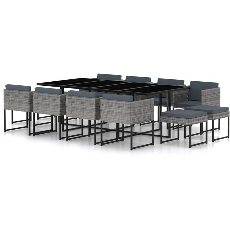 

Set de comedor para jardín 13 pzas cojines ratán sintético gris