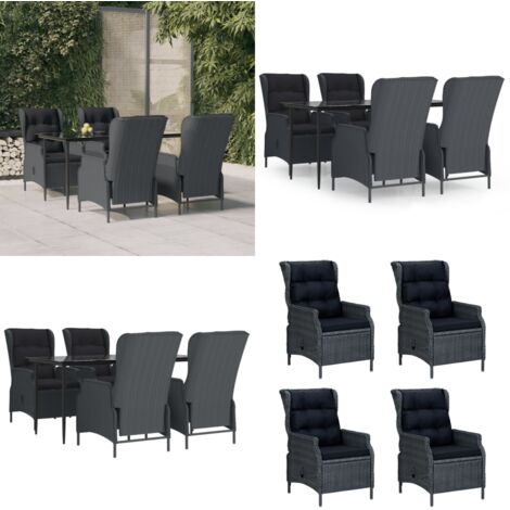Set de comedor para jardín 5 piezas ratán sintético gris oscuro - Comedor de jardín - Sillas de jardín