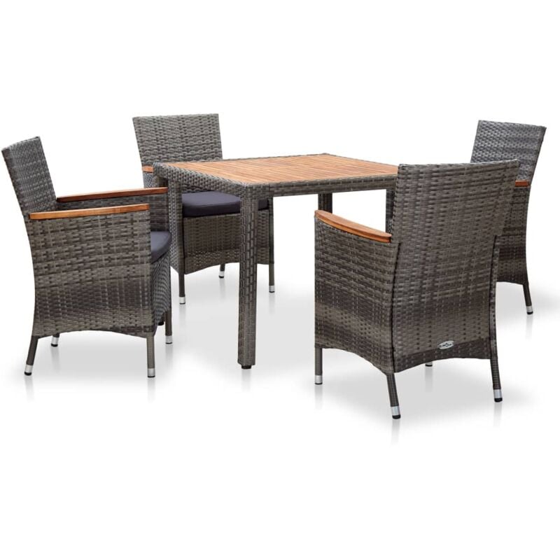 

Set de comedor para jardín 5 pzas cojines ratán sintético gris - Gris - Vidaxl