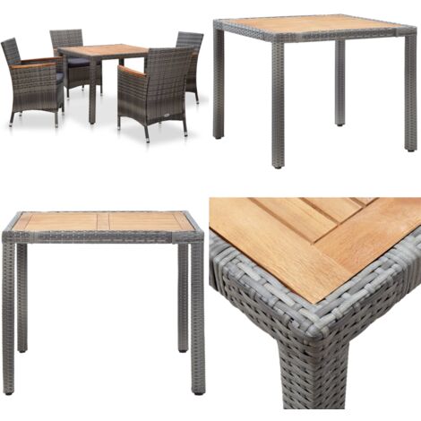 Set de comedor para jardín 5 pzas cojines ratán sintético gris - Comedor de jardín - Cojines para comedor