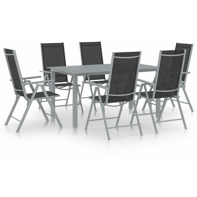 

Set de comedor para jardin 7 piezas aluminio plata y negro