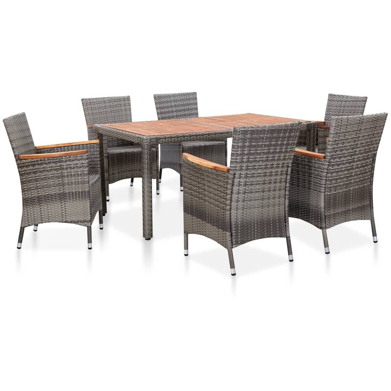 

Set de comedor para jardín 7 pzas cojines ratán sintético gris
