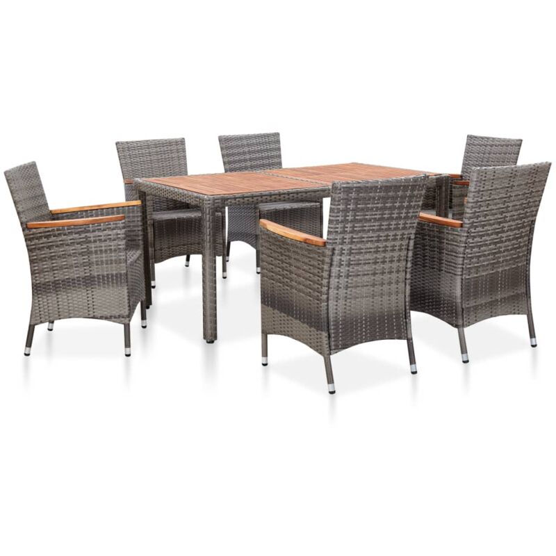 

Set de comedor para jardín 7 pzas cojines ratán sintético gris - Gris - Vidaxl