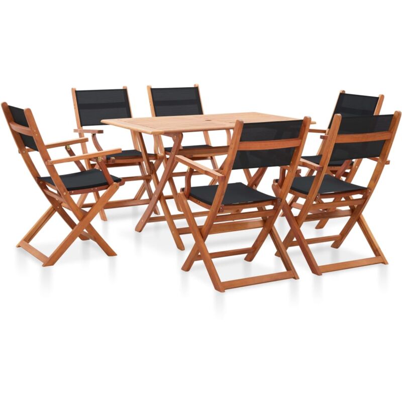 

Set de comedor para jardín 7 pzas madera maciza eucalipto negro - Negro - Vidaxl